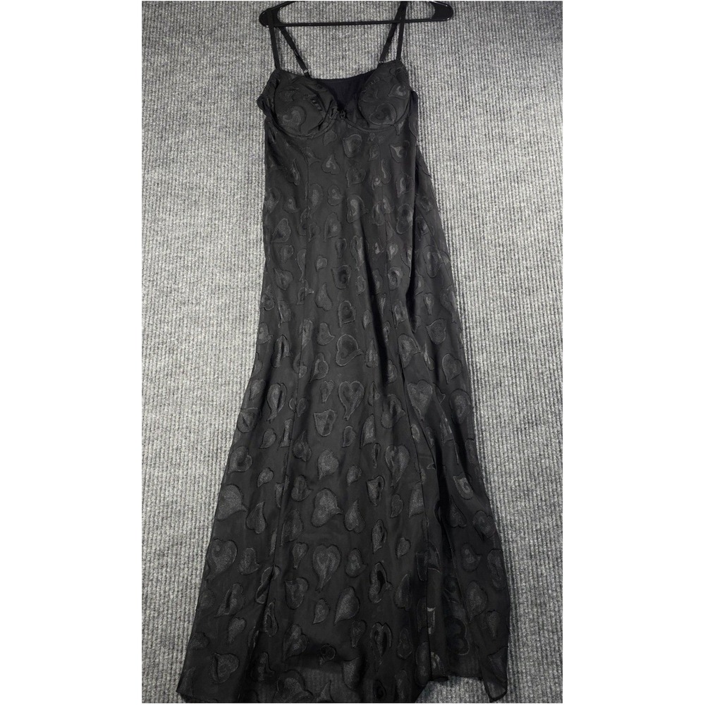 Victoria's Secret Black Heart Burnout Maxi Slip Dress Underwire Slit Large - Picture 1 of 4